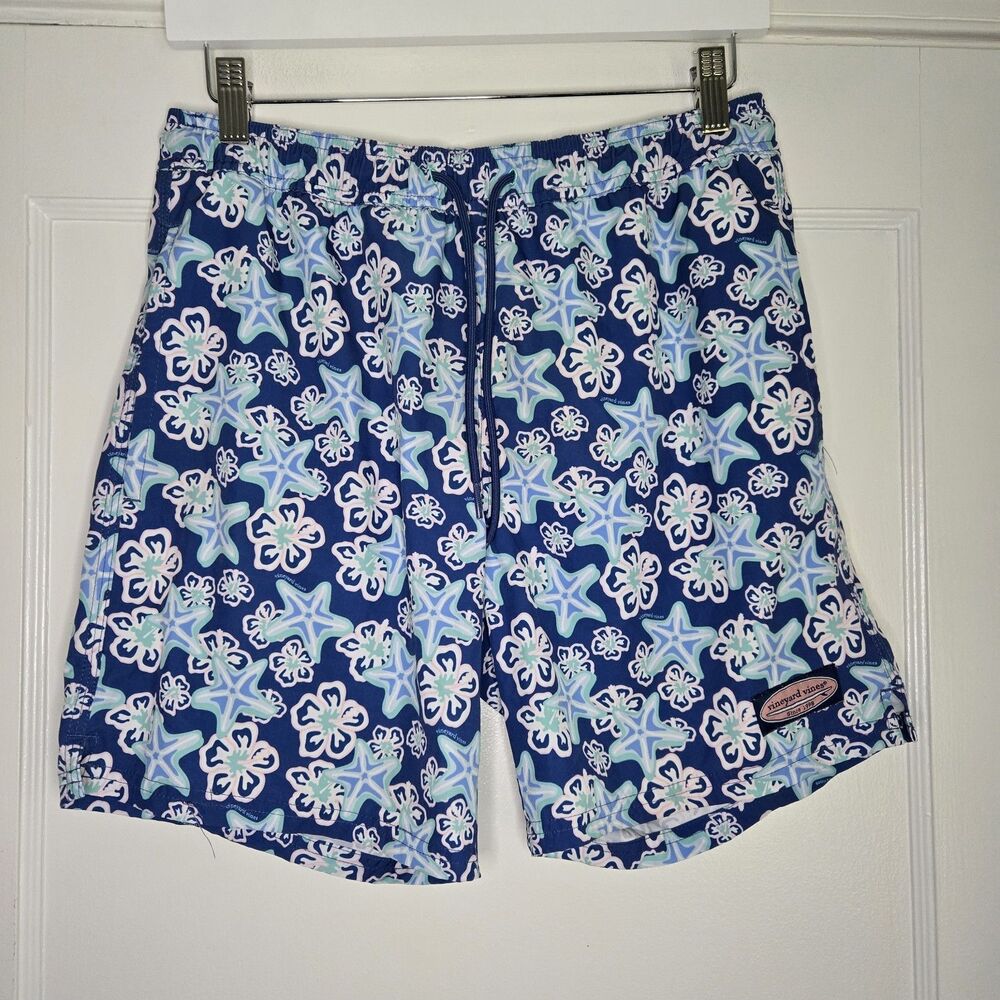 Vineyard Vines Floral Starfish Swim Shorts Mens XS Blue Beach Boardshorts